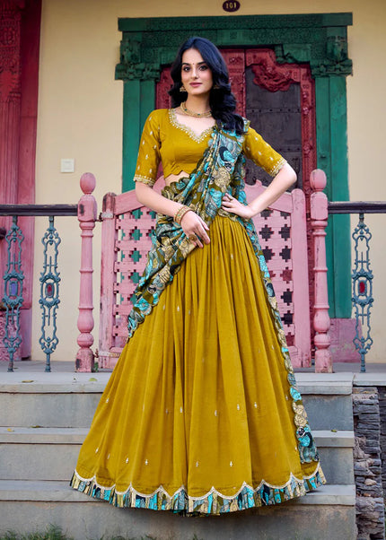 Mustard Yellow Embroidered Lehenga Choli