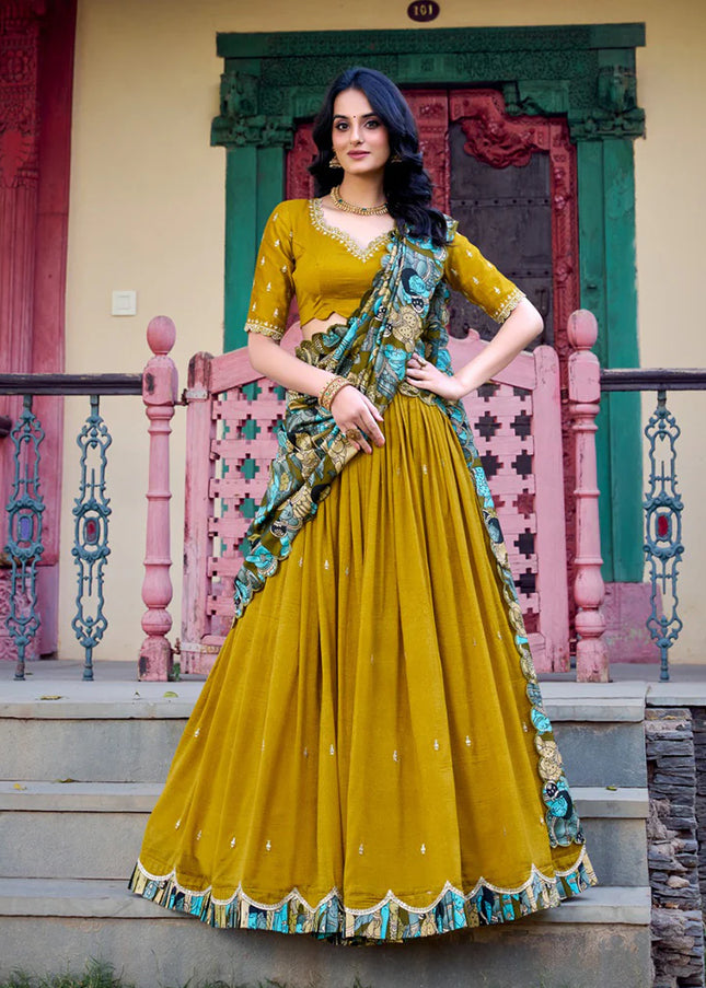 Mustard Yellow Embroidered Lehenga Choli