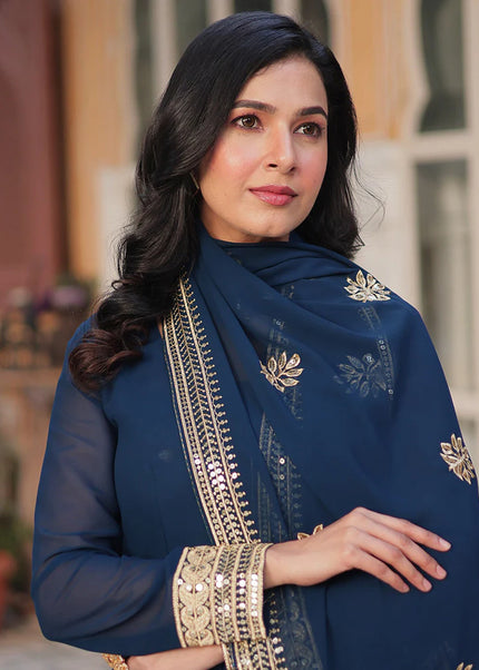 Blue Embroidered Anarkali Gown