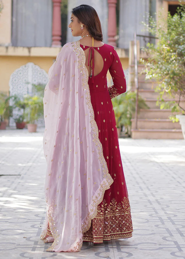 Red and Gold Embroidered Anarkali Gown