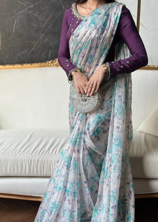 Najia Faisal | Pastel Bloom Saree