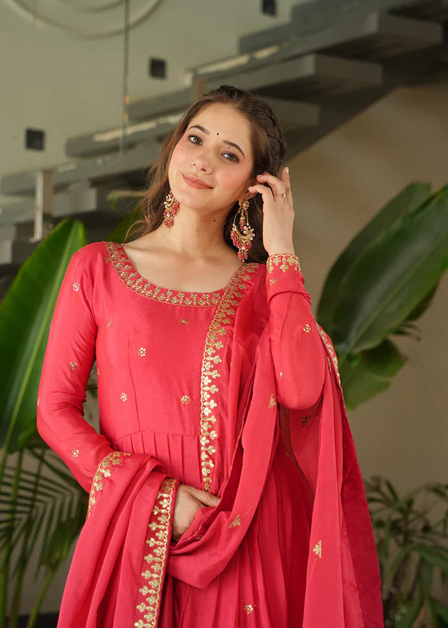 Pink Embroidered Anarkali Gown