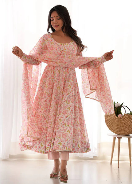 Pink Floral Printed Anarkali Suit
