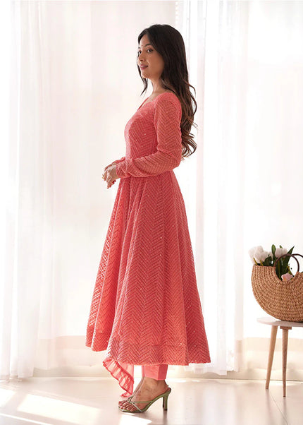 Peach Georgette Anarkali Suit