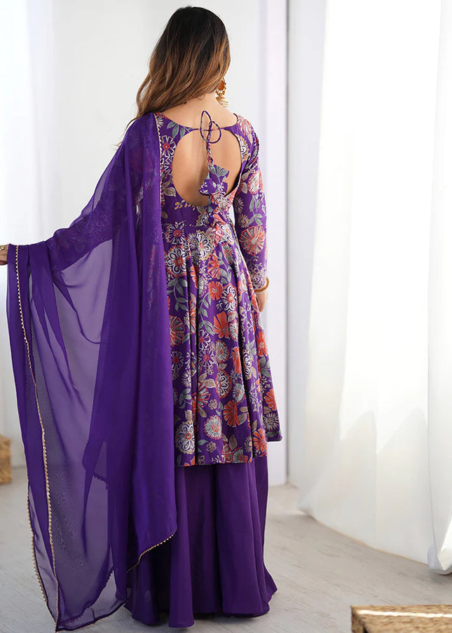 Purple Floral Printed Sharara Suit