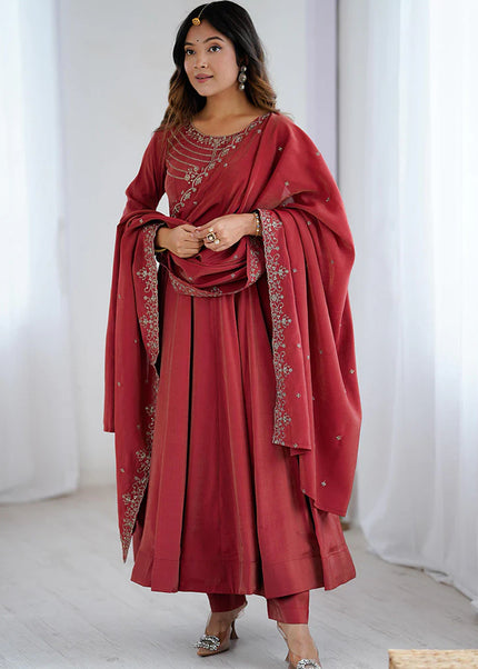 Maroon Embroidered Anarkali