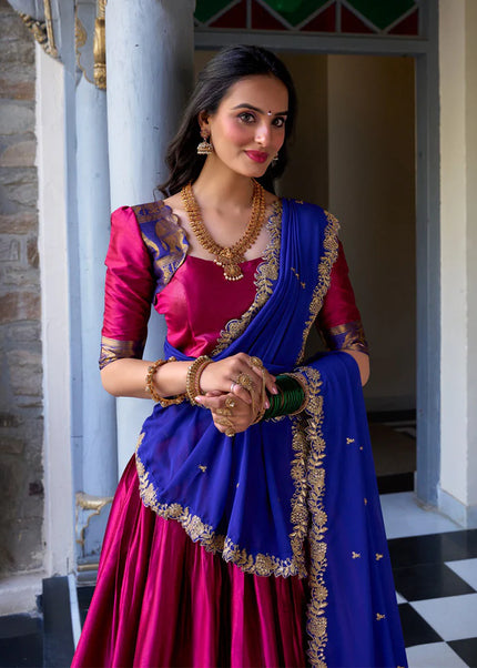 Pink and Blue Embroidered Lehenga Choli