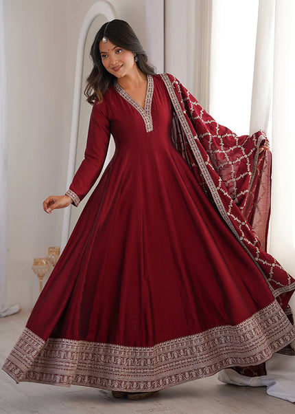 Maroon Embroidered Anarkali Gown