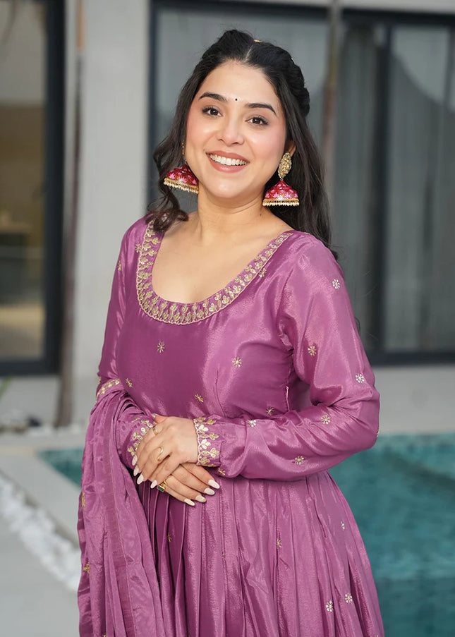 Lavender Embroidered Anarkali Gown