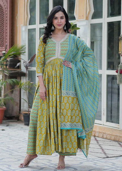 Cotton Printed Embroidered Pant Style Suit