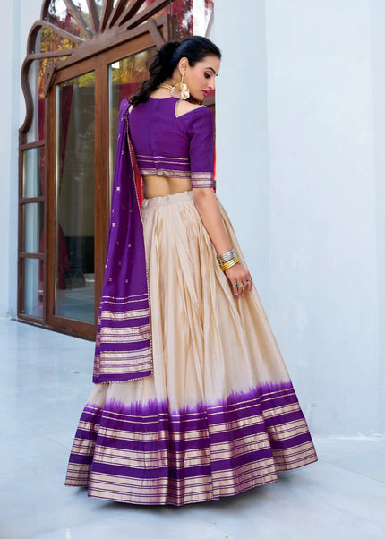 Offwhite and Purple Weaved Lehenga Choli