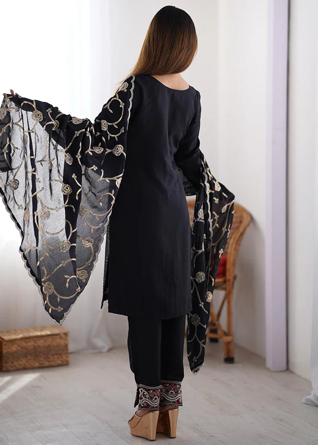 Black Embroidered Pant Style Suit