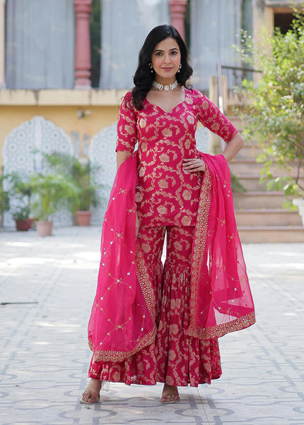 Pink Embroidered Gharara Suit