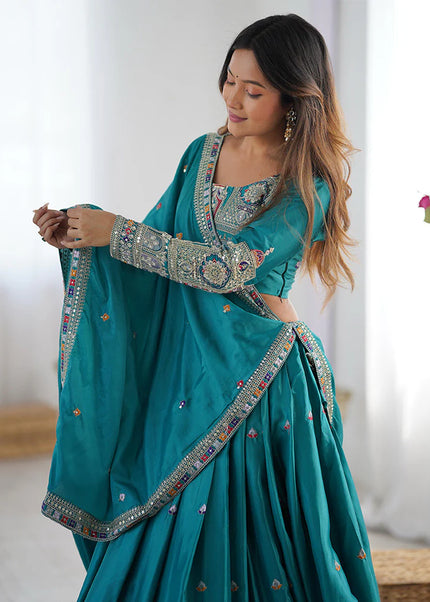 Teal Embroidered Lehenga Choli