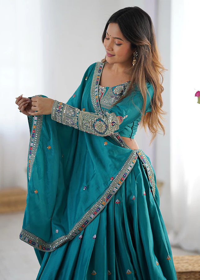 Teal Embroidered Lehenga Choli