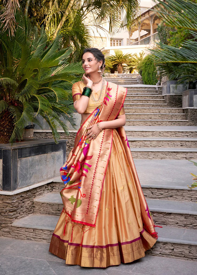 Beige Weaved Lehenga Choli