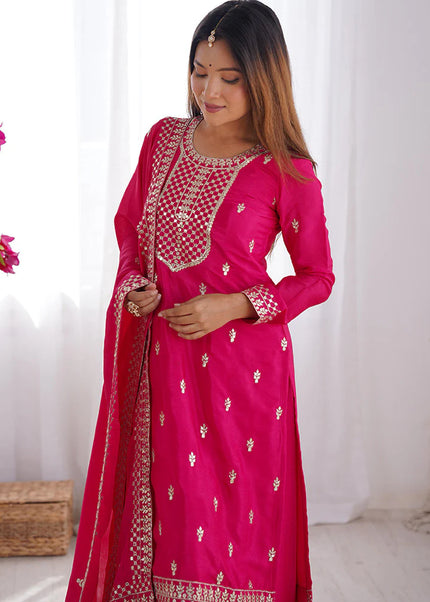 Pink Embroidered Pant Style Suit