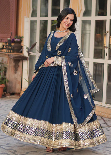 Blue Embroidered Anarkali Gown
