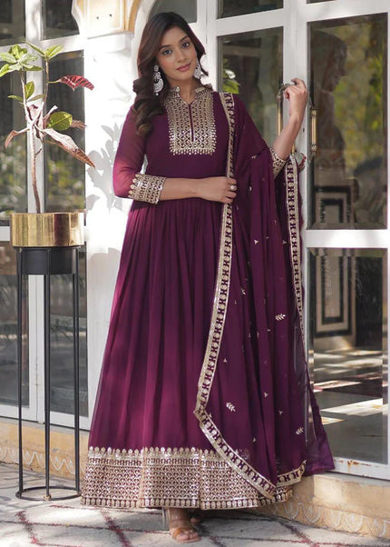 Maroon Embroidered Anarkali Gown