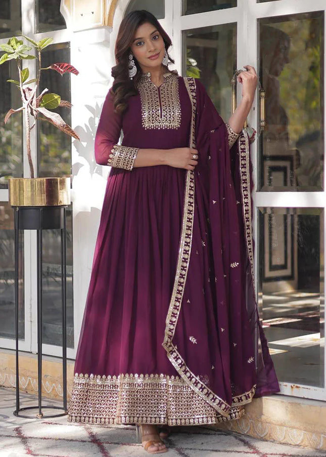 Maroon Embroidered Anarkali Gown