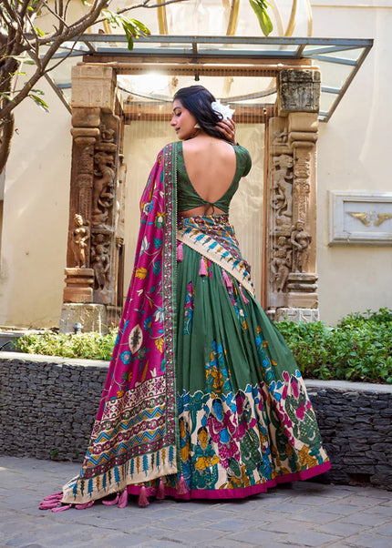 Green Printed and Embroidered Lehenga Choli
