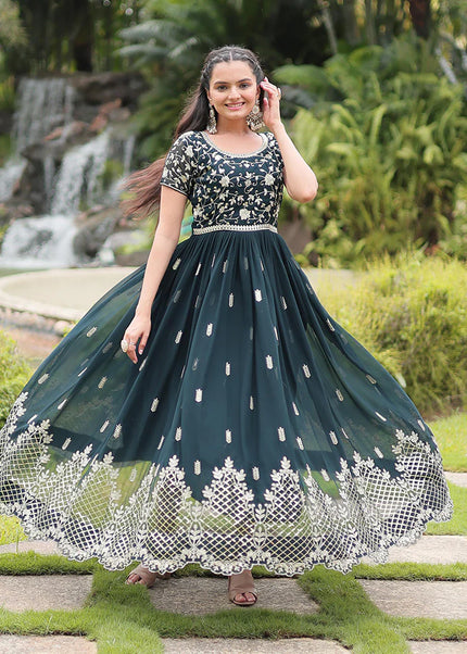 Green Embroidered Anarkali Gown