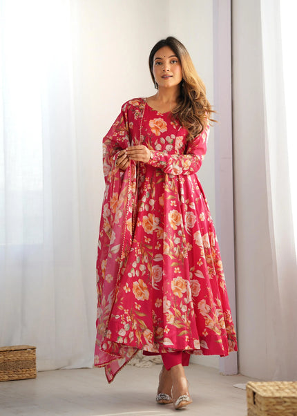 Pink Floral Printed Anarkali Suit