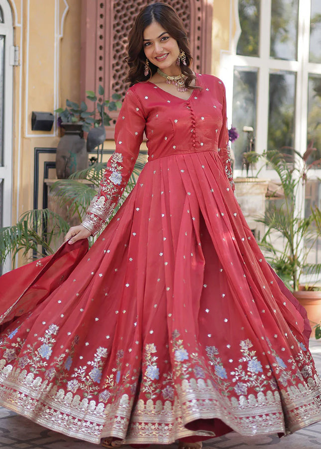 Pink Embroidered Anarkali Gown
