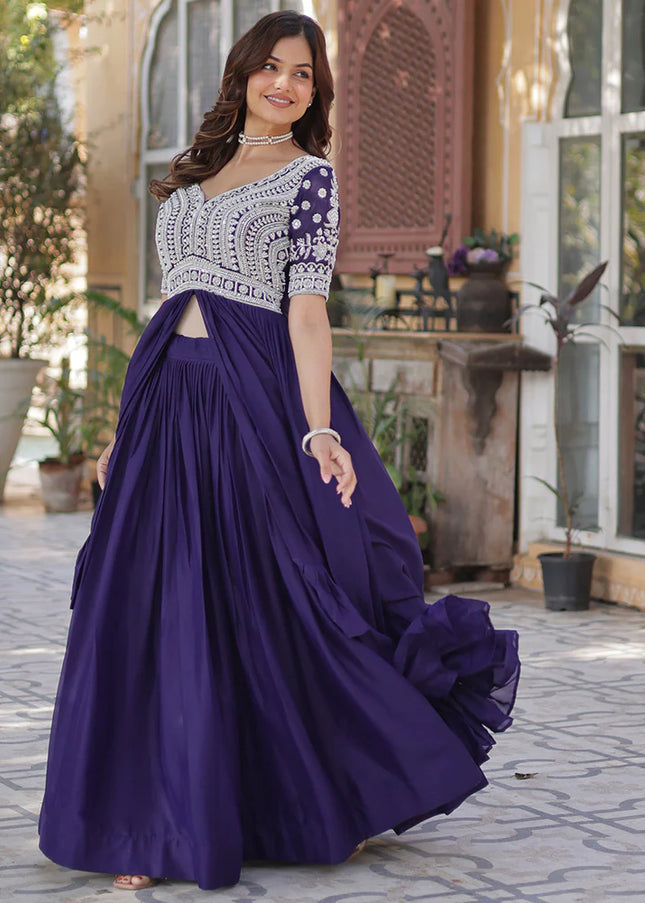 Purple Embroidered Lehenga Anarkali