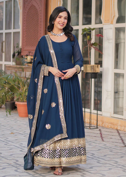 Blue Embroidered Anarkali Gown