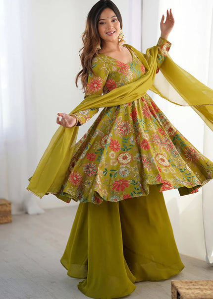 Green Floral Printed Sharara Suit