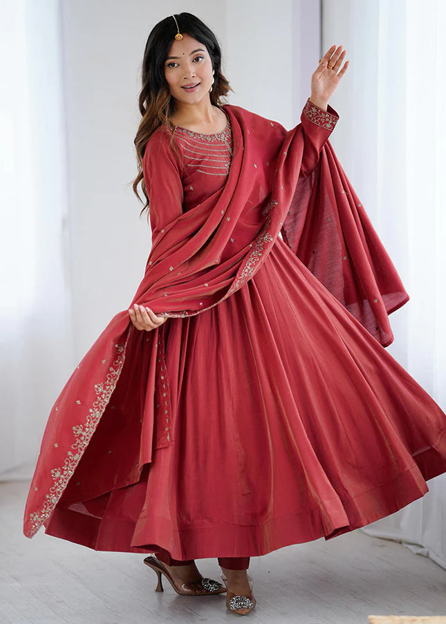 Maroon Embroidered Anarkali