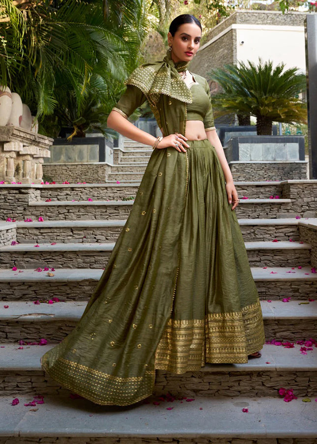 Dark Green Embroidered Lehenga Choli