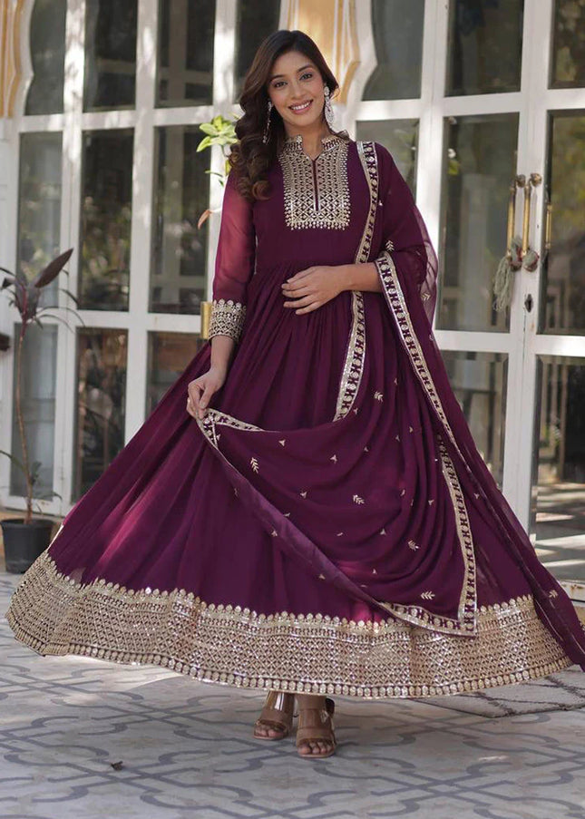 Maroon Embroidered Anarkali Gown