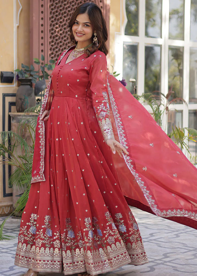 Pink Embroidered Anarkali Gown