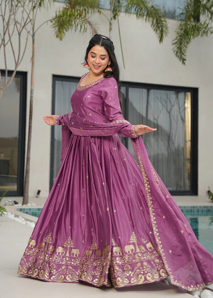 Lavender Embroidered Anarkali Gown