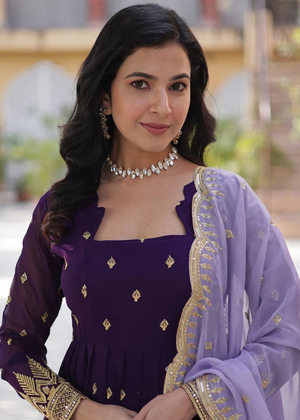 Purple Embroidered Anarkali Gown