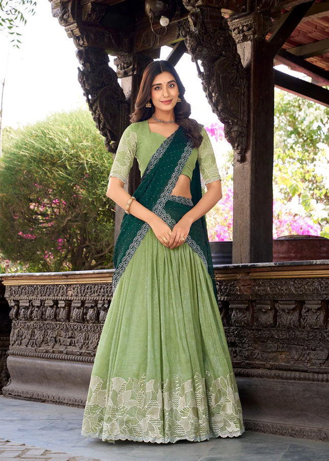 Green Embroidered Lehenga Choli