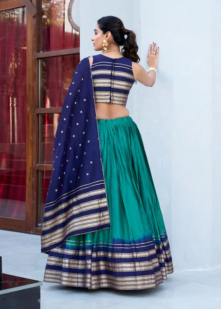 Blue and Teal Weaved Lehenga Choli
