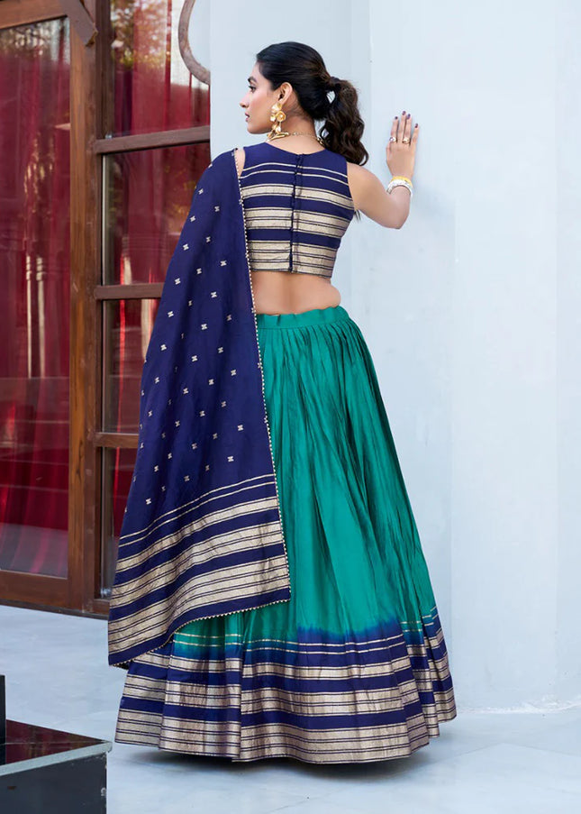 Blue and Teal Weaved Lehenga Choli