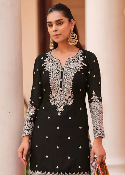 Black and Red Embroidered Sharara Suit