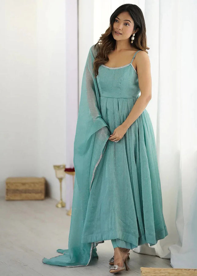 Sky Blue Embroidered Anarkali