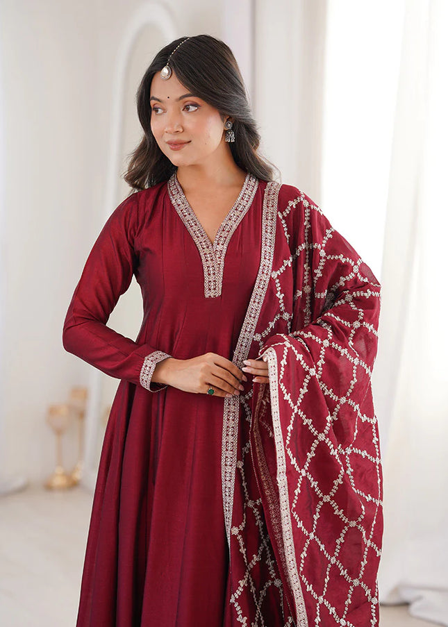 Maroon Embroidered Anarkali Gown
