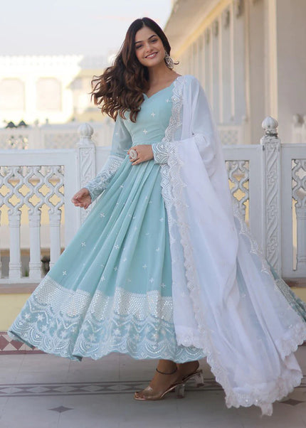 Sky Blue Embroidered Anarkali Gown