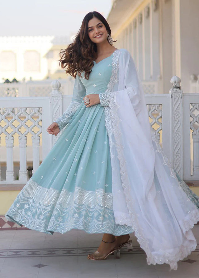 Sky Blue Embroidered Anarkali Gown