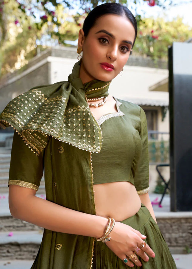 Dark Green Embroidered Lehenga Choli
