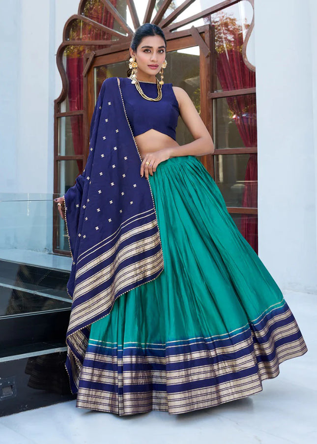 Blue and Teal Weaved Lehenga Choli