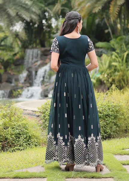 Green Embroidered Anarkali Gown