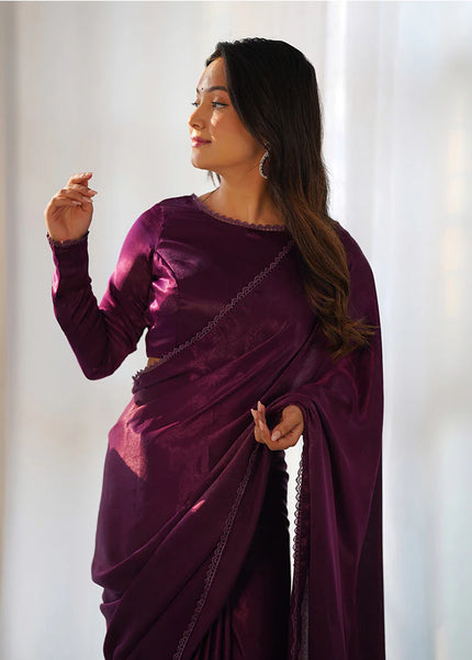 Purple Wine Pre-Draped Saree