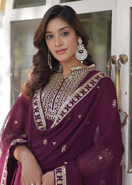 Maroon Embroidered Anarkali Gown